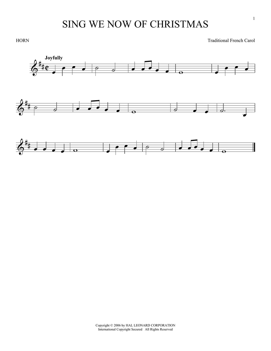 Sing We Now Of Christmas Sing We Now Of Christmas Horn Solo scores gallery preview page 1