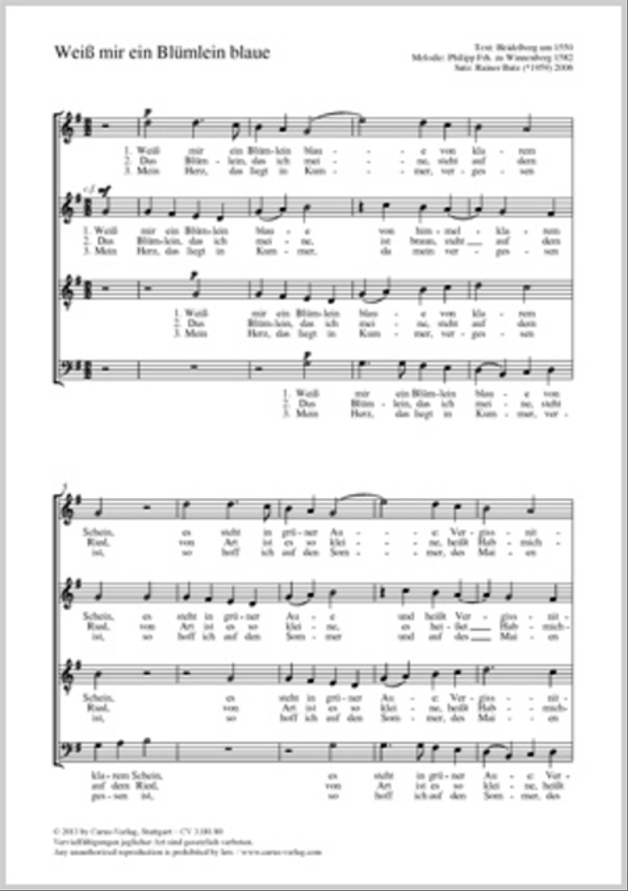 Weiss mir ein Blumlein blaue 4-Part scores gallery preview page 1