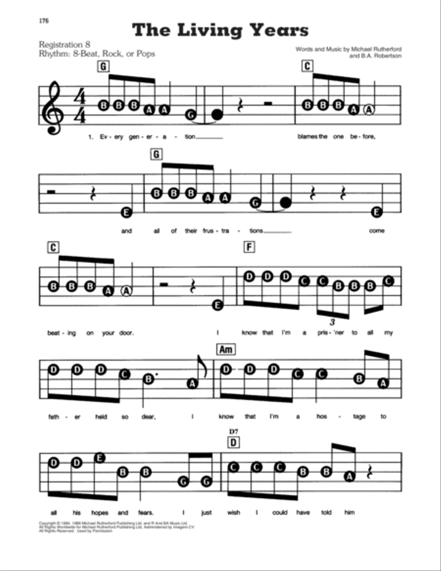 The Living Years Electronic Keyboard scores gallery preview page 1