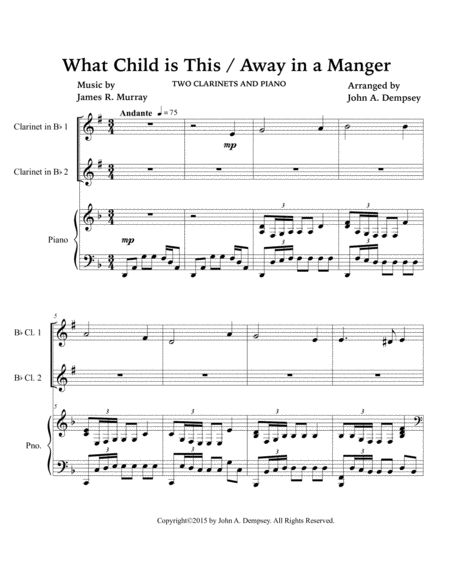 Christmas Medley (What Child is This / Away in a Manger): Trio for Two Clarinets and Piano image number null