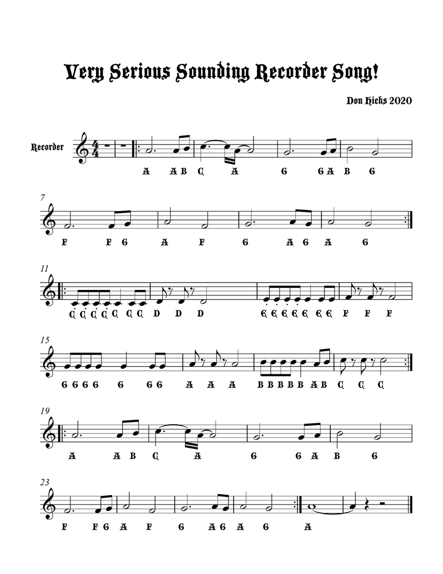 Very Serious Recorder Song Soprano Recorder scores gallery preview page 1