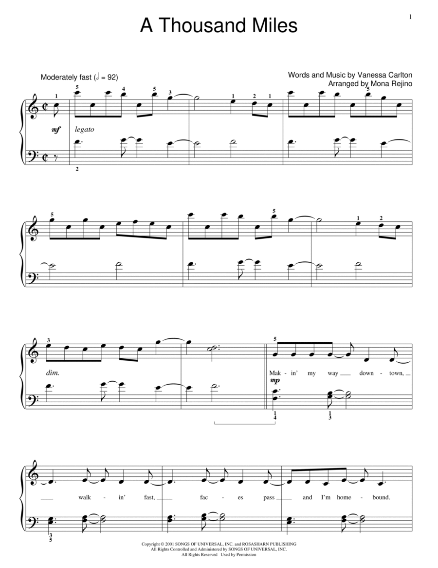 A Thousand Miles Piano Method scores gallery preview page 1