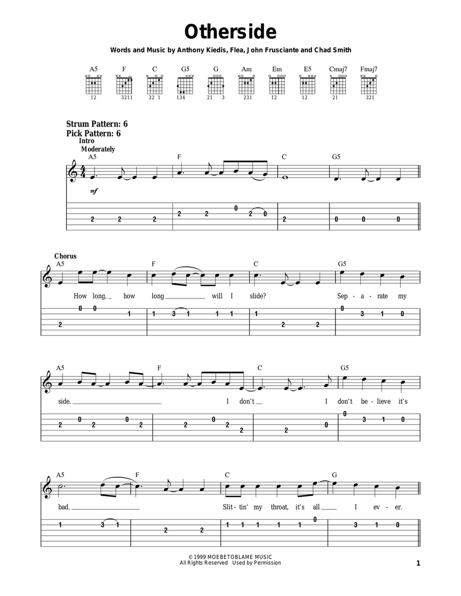 Otherside Guitar Tablature scores gallery preview page 1