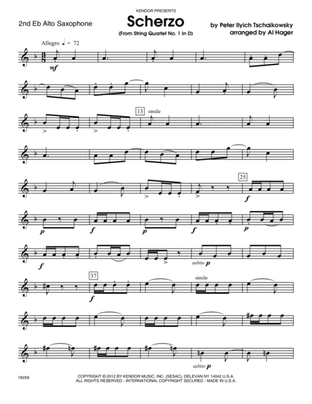 Scherzo (from String QuartetNo. 1 In D) - Alto Sax 2