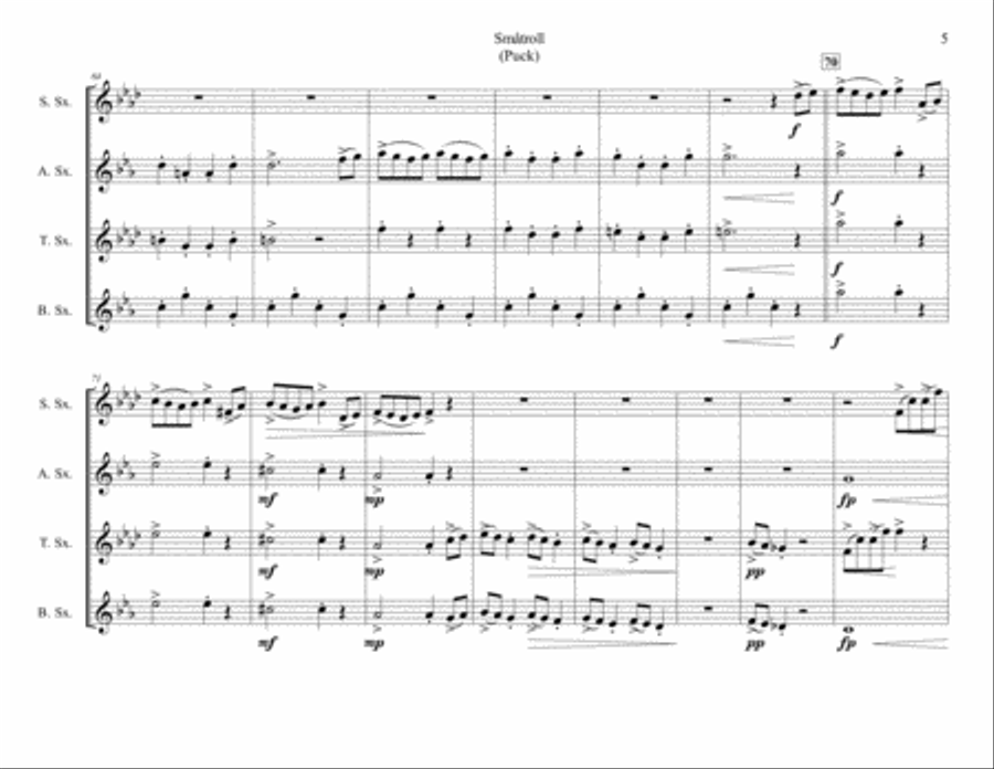Småtroll (Puck) From Grieg's Lyric Pieces for Saxophone Quartet Saxophone Quartet scores gallery preview page 5