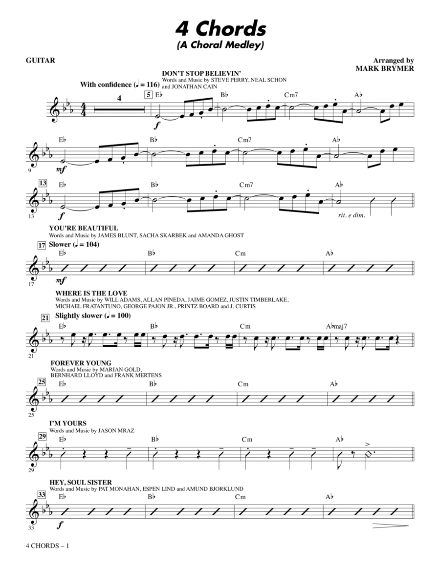 4 Chords (A Choral Medley) - Guitar Choir scores gallery preview page 1