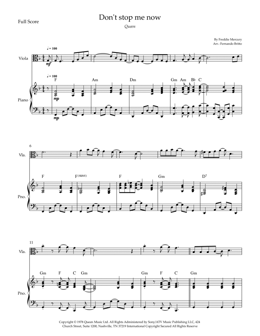 Don't Stop Me Now Viola scores gallery preview page 1