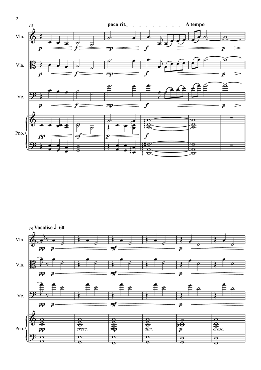 Koral & Vocalise for solo string instrument + piano Piano Quartet scores gallery preview page 2