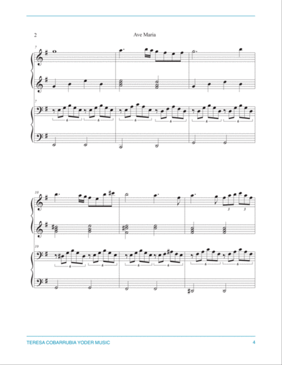 Ave Maria - Schubert - Easy Piano Duet by Teresa Cobarrubia Yoder Easy Piano scores gallery preview page 4