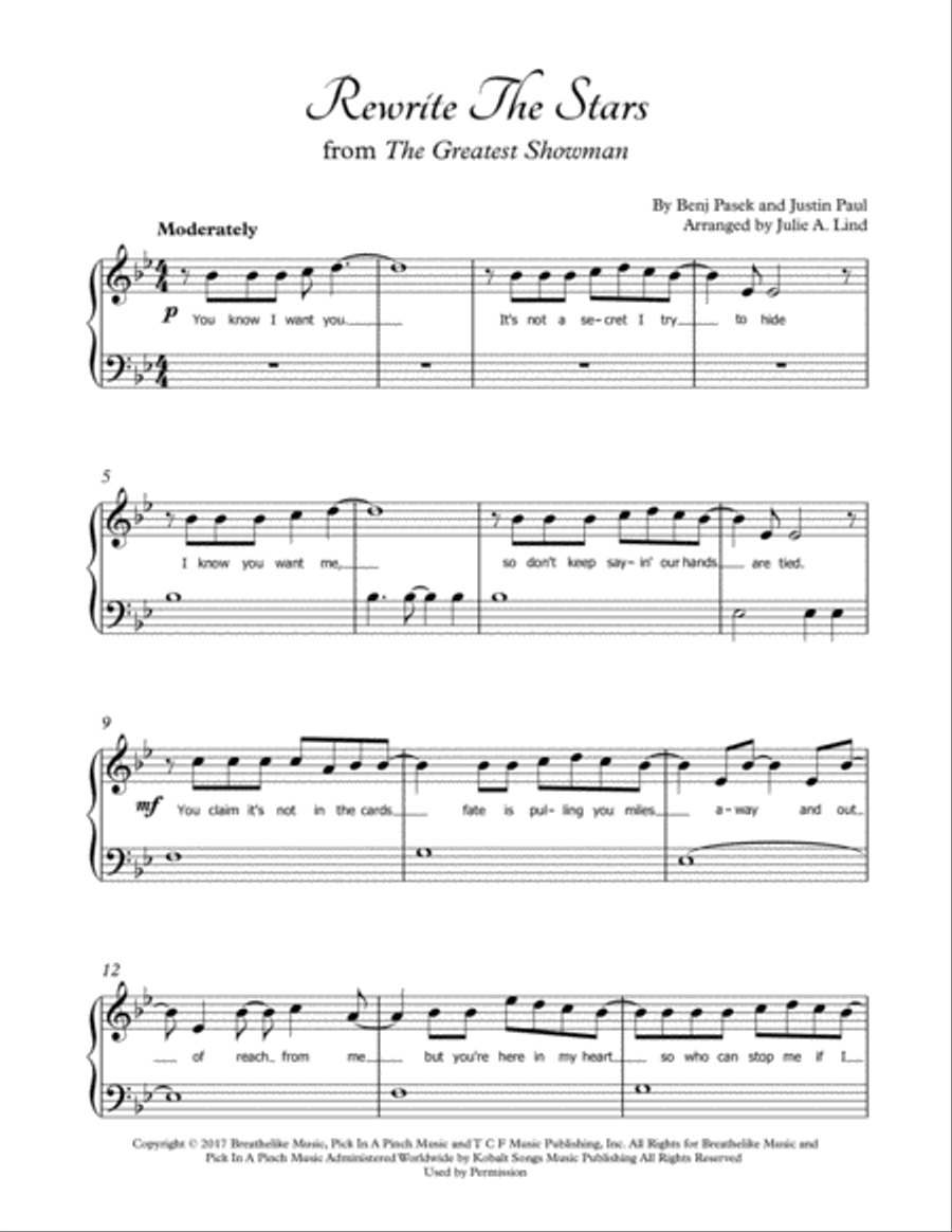 Rewrite The Stars Piano Solo scores gallery preview page 1