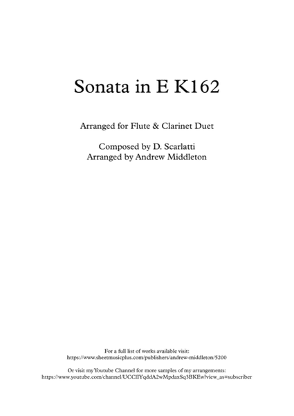 Sonata in E K162 arranged for Flute and Clarinet image number null