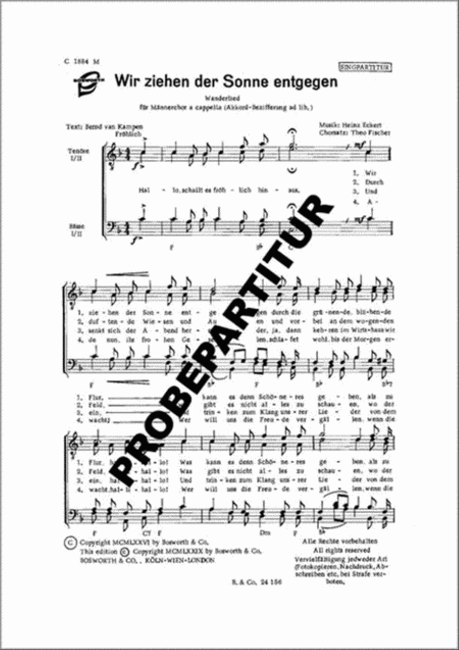 Wir ziehen der Sonne entgegen Men's Choir scores gallery preview page 1