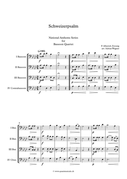"Schweizerpsalm" (National Anthem of Switzerland) Bassoon Quartet arr. Adrian Wagner image number null