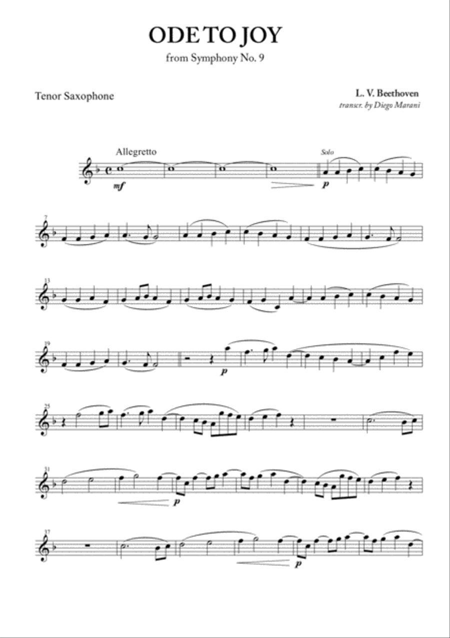 Ode To Joy (from Symphony No. 9) for Saxophone Quartet Saxophone Quartet scores gallery preview page 1