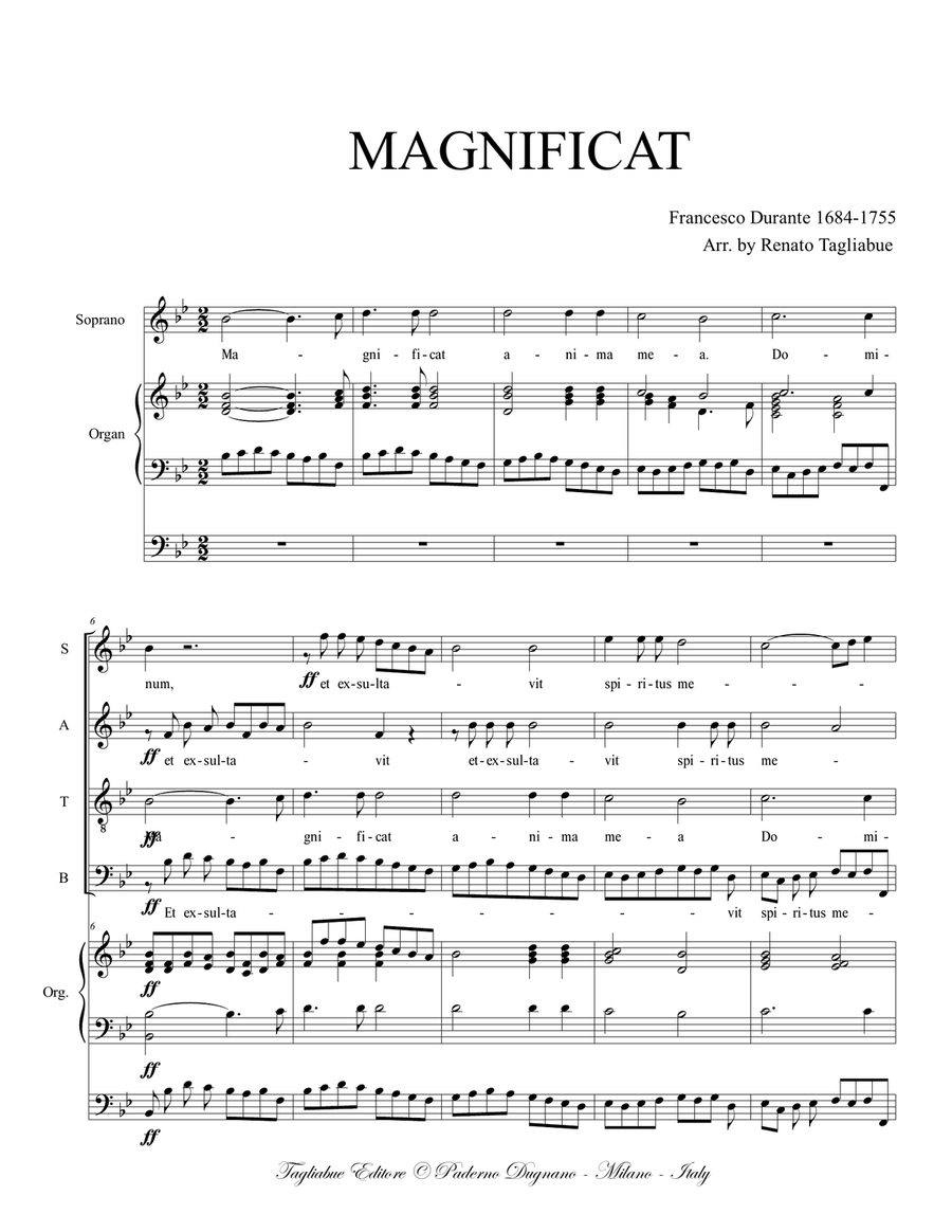 MAGNIFICAT - F. Durante - For SATB Choir and Organ - With parts 4-Part scores gallery preview page 2