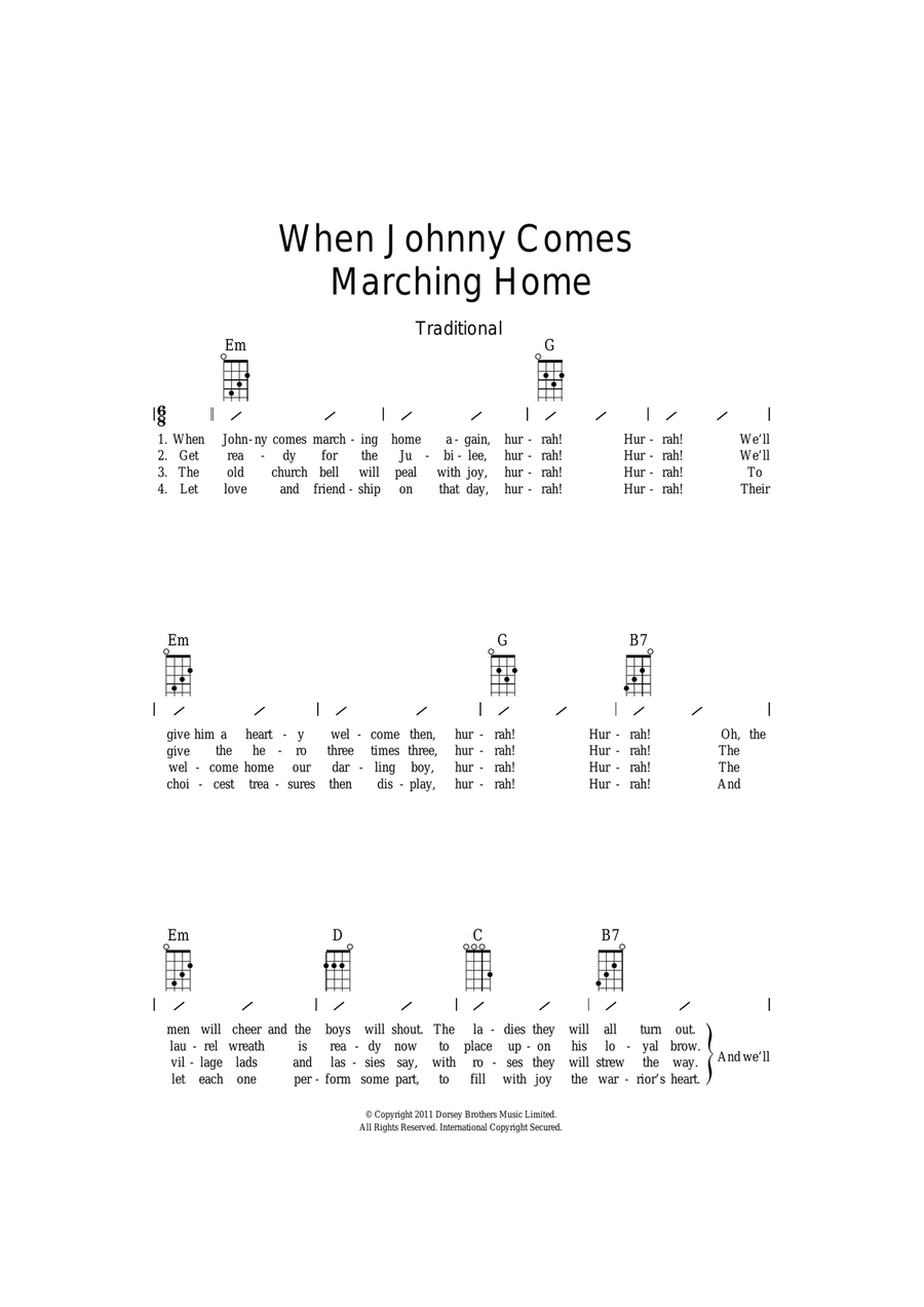 When Johnny Comes Marching Home Ukulele scores gallery preview page 1
