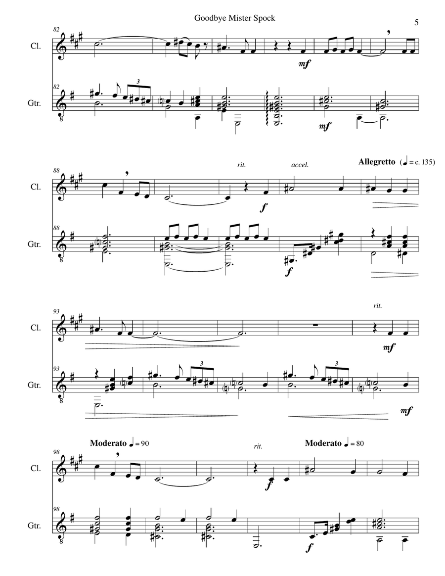 Goodbye Mister Spock for clarinet and guitar Clarinet scores gallery preview page 5