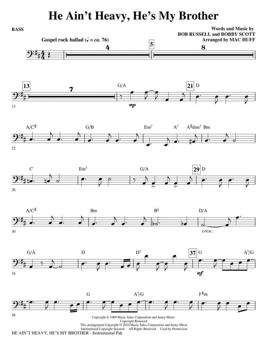 He Ain't Heavy, He's My Brother - Bass Choir scores gallery preview page 1