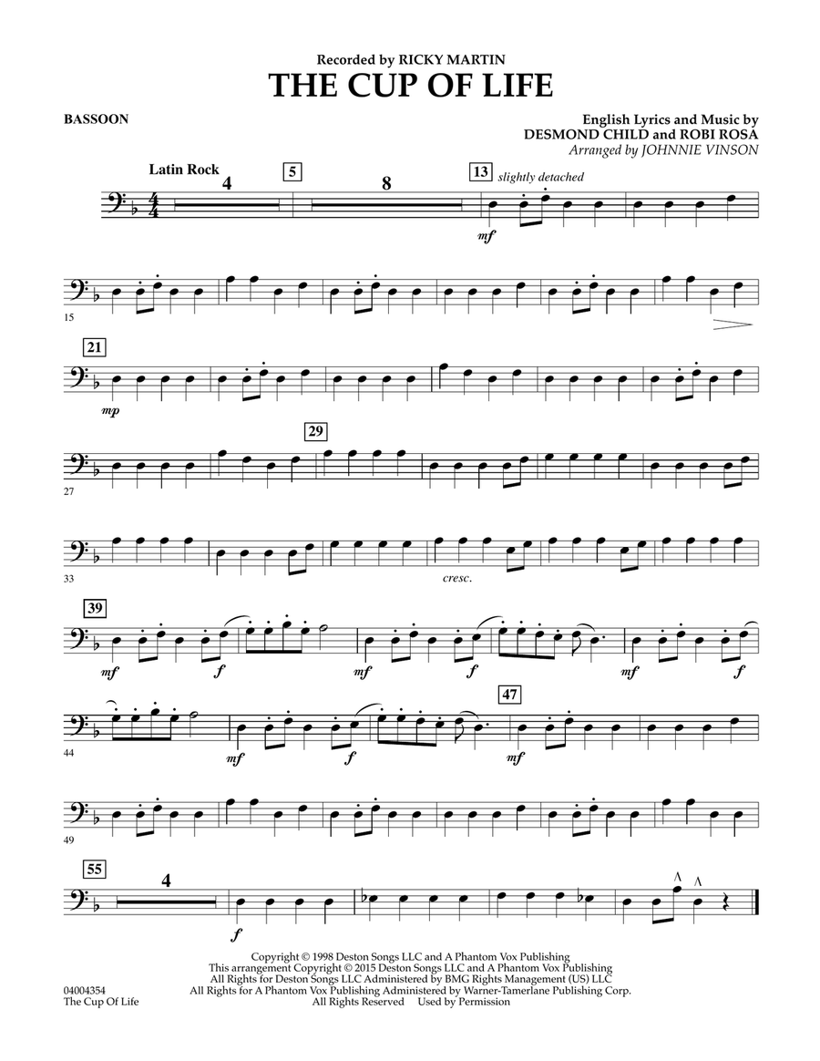 The Cup of Life - Bassoon Concert Band scores gallery preview page 1