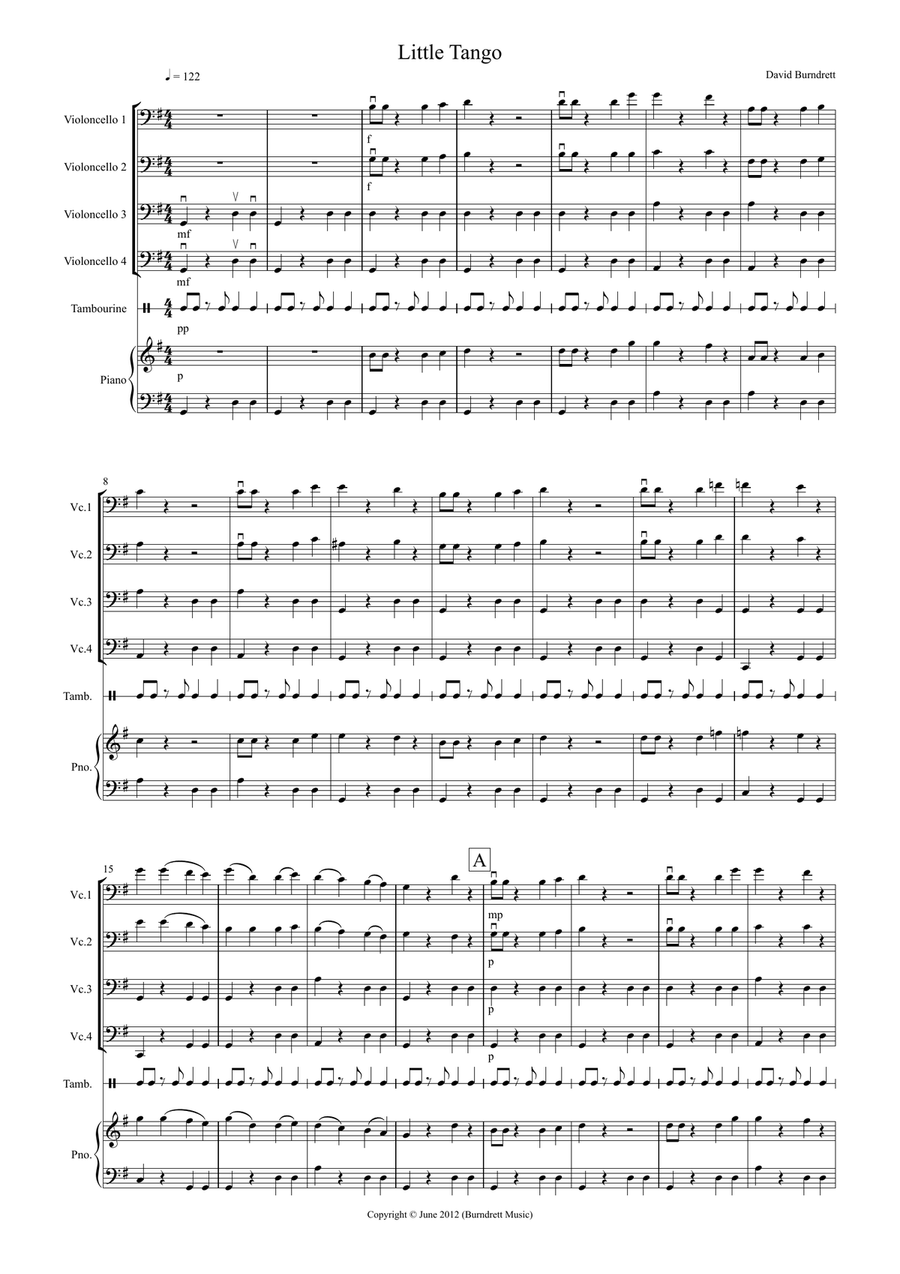 Little Tango for Beginning Cello Quartet Cello Solo scores gallery preview page 1