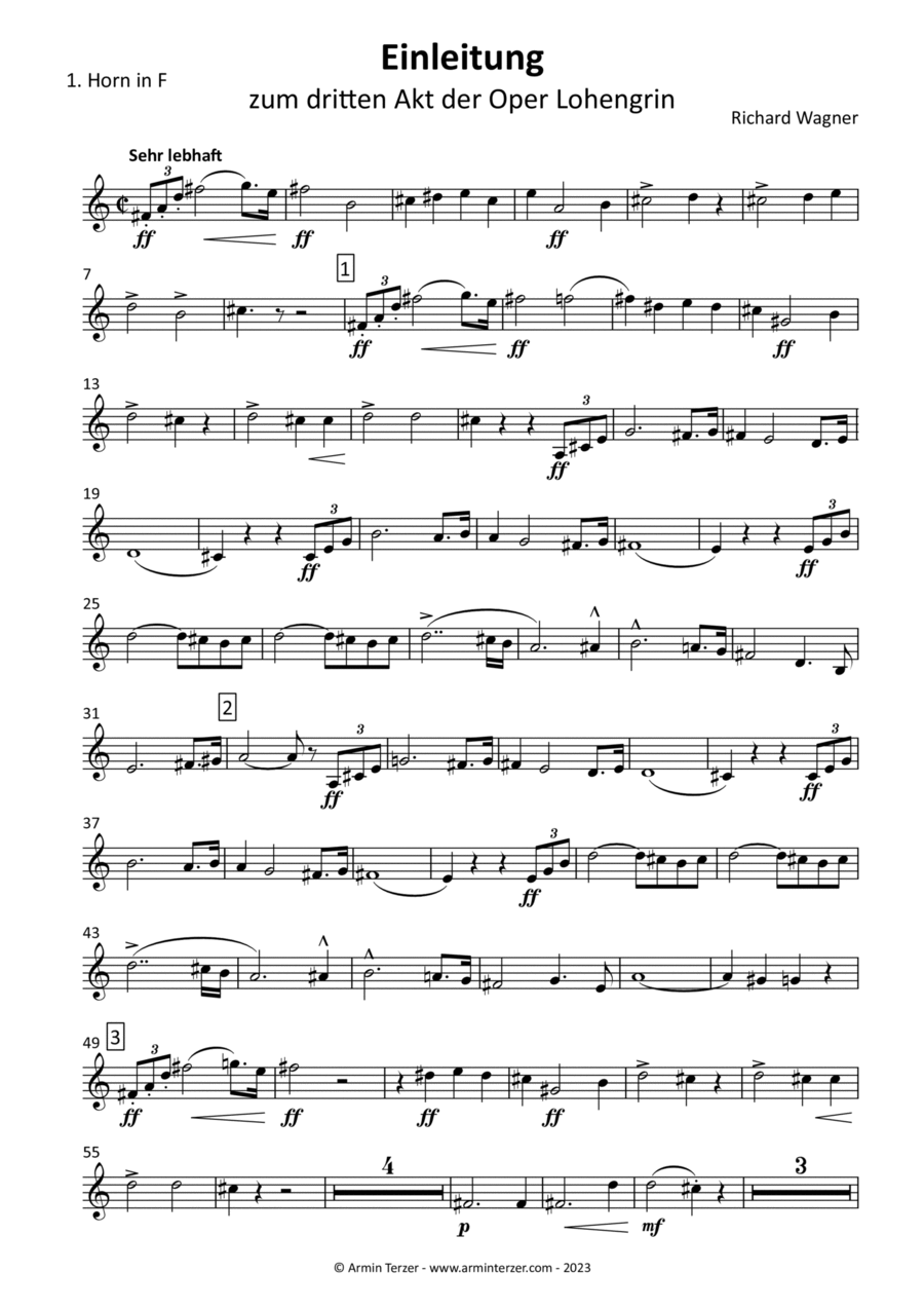 Lohengrin Prelude to Act 3 - transposed horn parts (1-4) Horn Solo scores gallery preview page 1
