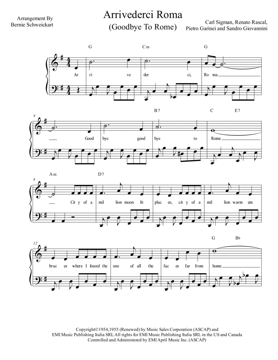 Arrivederci Roma (goodbye To Rome) Piano, Vocal, Guitar scores gallery preview page 1
