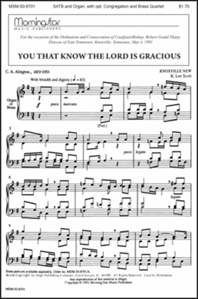 Book cover for You That Know the Lord Is Gracious (Instrumental Parts)