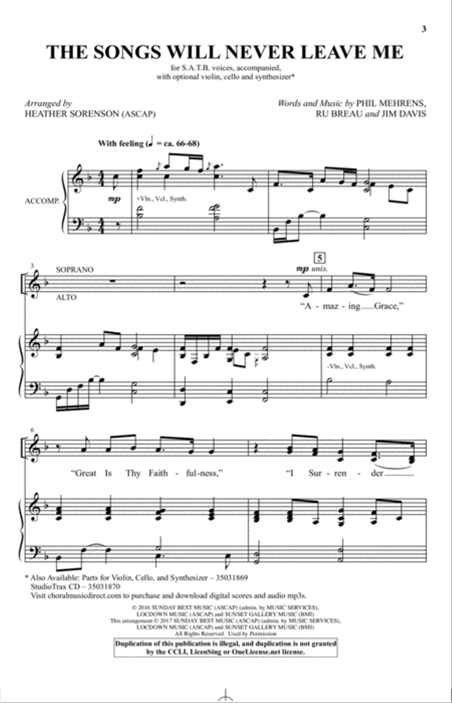 The Songs Will Never Leave Me 4-Part scores gallery preview page 1