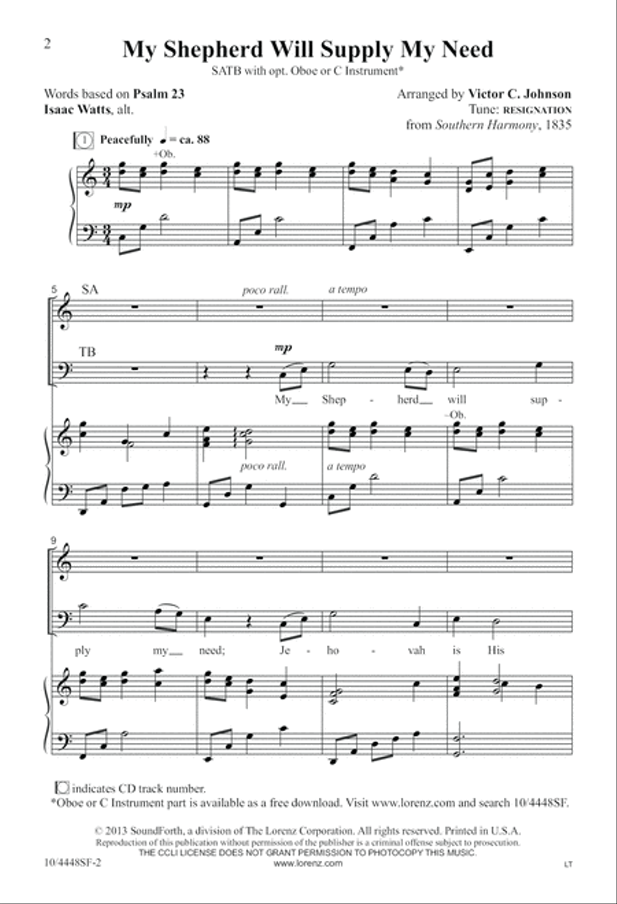 My Shepherd Will Supply My Need 4-Part scores gallery preview page 2