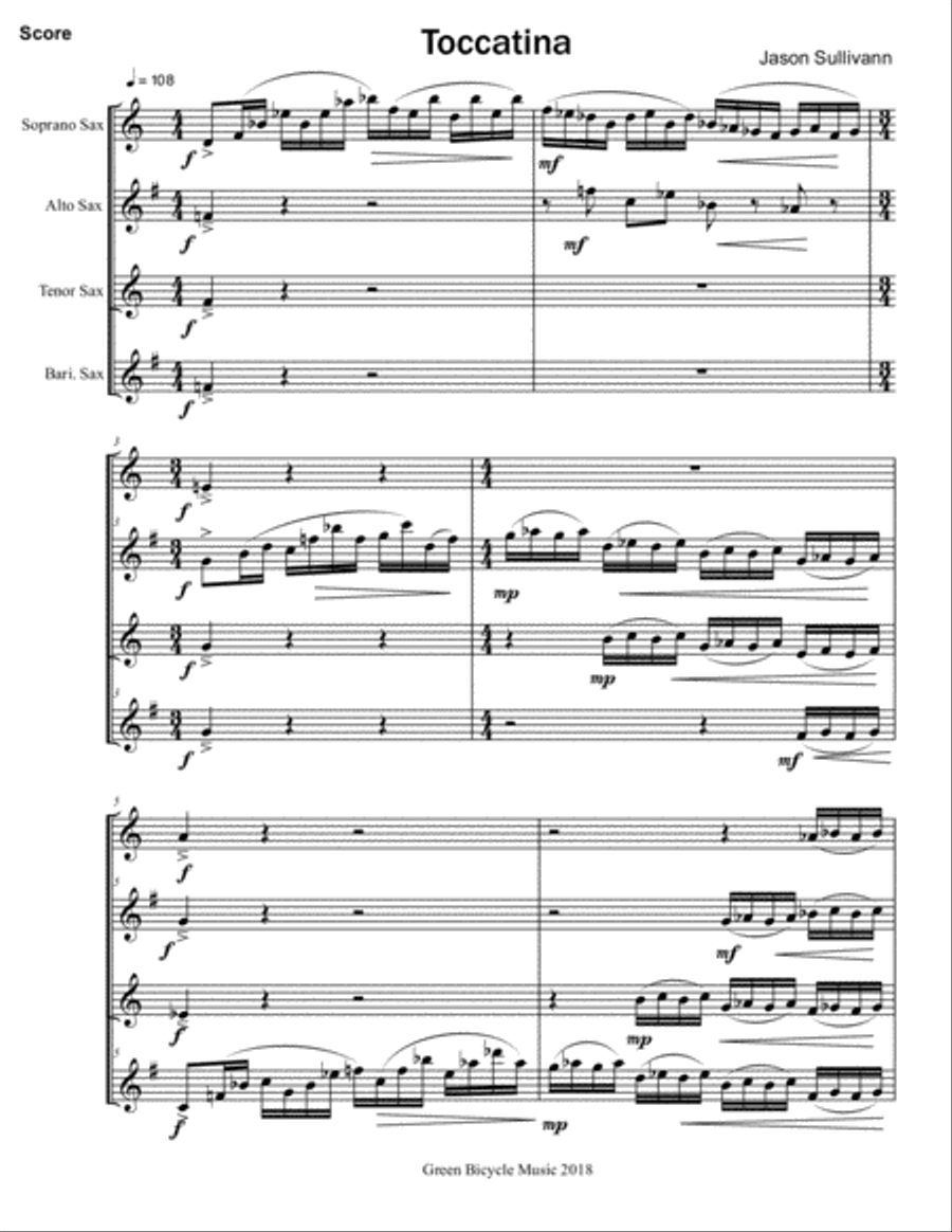 Toccatina for Sax Quartet Saxophone Quartet scores gallery preview page 1