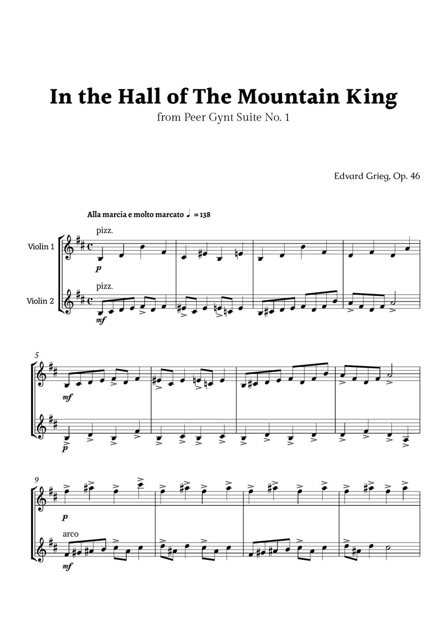 In the Hall of the Mountain King by Grieg String Duet scores gallery preview page 1
