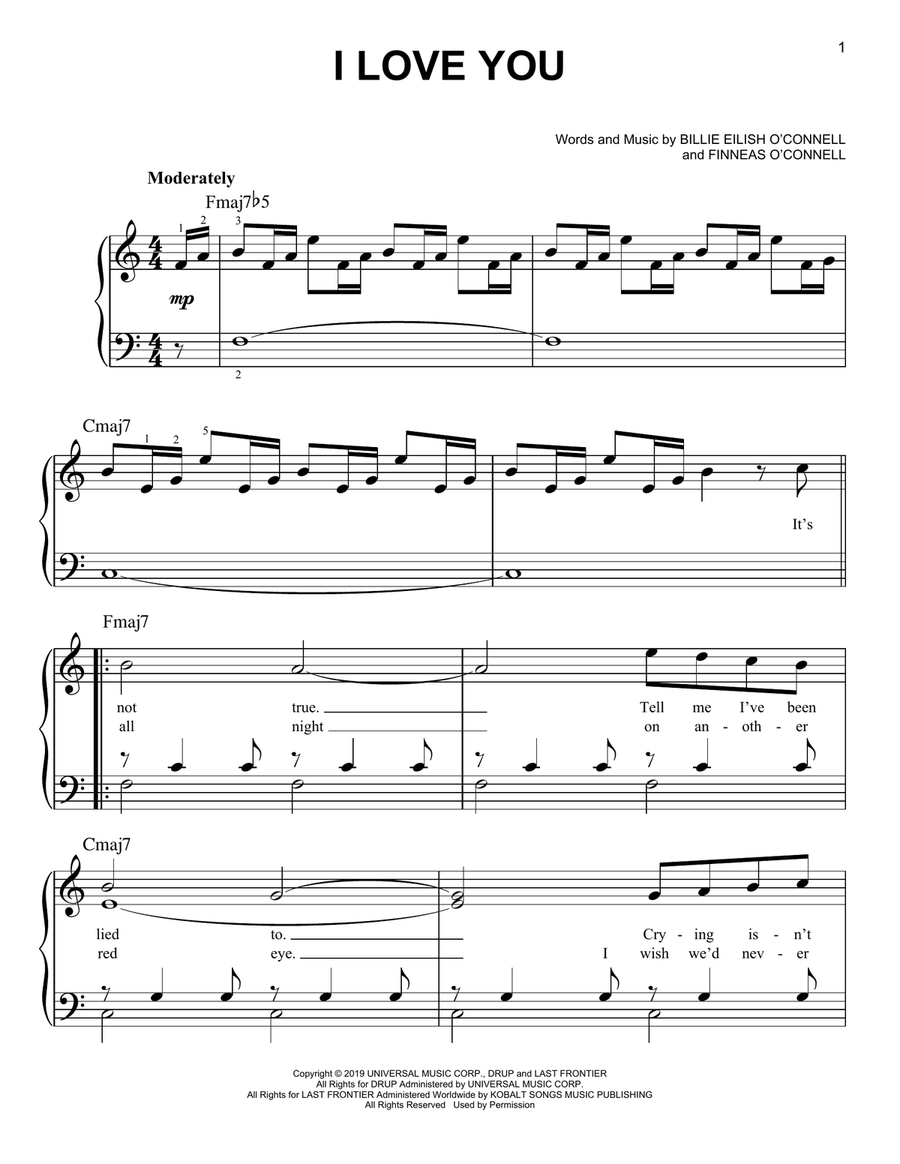 i love you Easy Piano scores gallery preview page 1