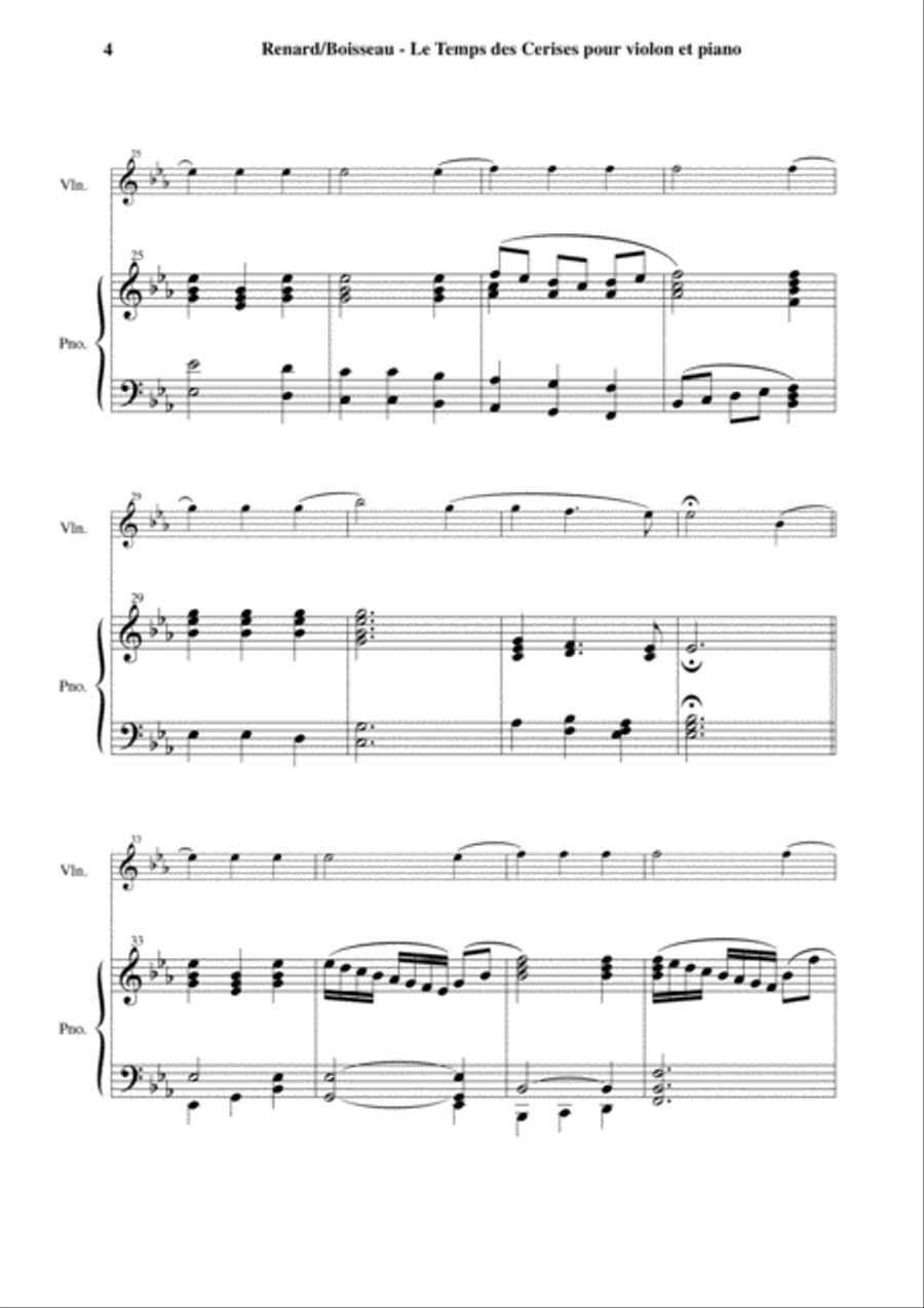 Antoine Renard: Le Temps des Cerises, arranged for violin and piano Violin Solo scores gallery preview page 4