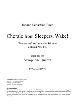 Chorale from Sleepers, Wake! (BWV 140) for Saxophone Quartet