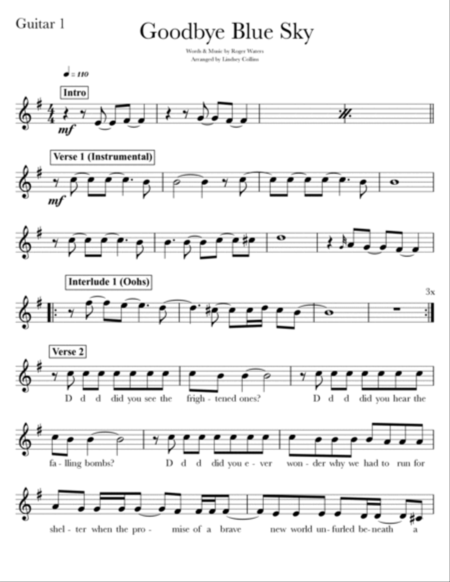 Goodbye Blue Sky Guitar Ensemble scores gallery preview page 4