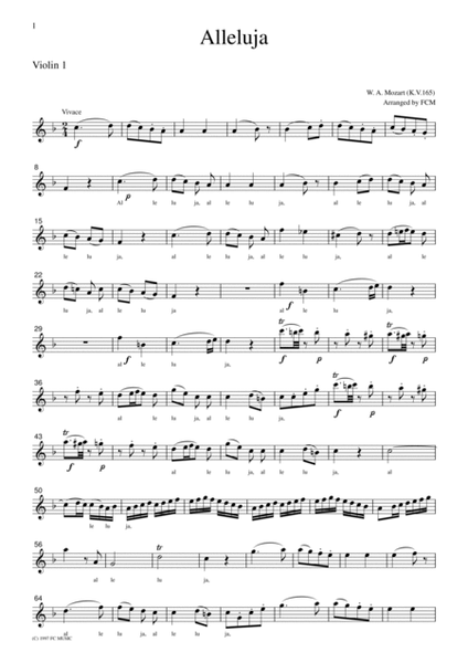 Mozart Alleluja, for string quartet, CM002 image number null