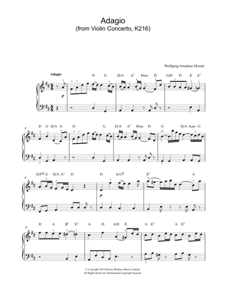 Adagio from Violin Concerto In G, K216