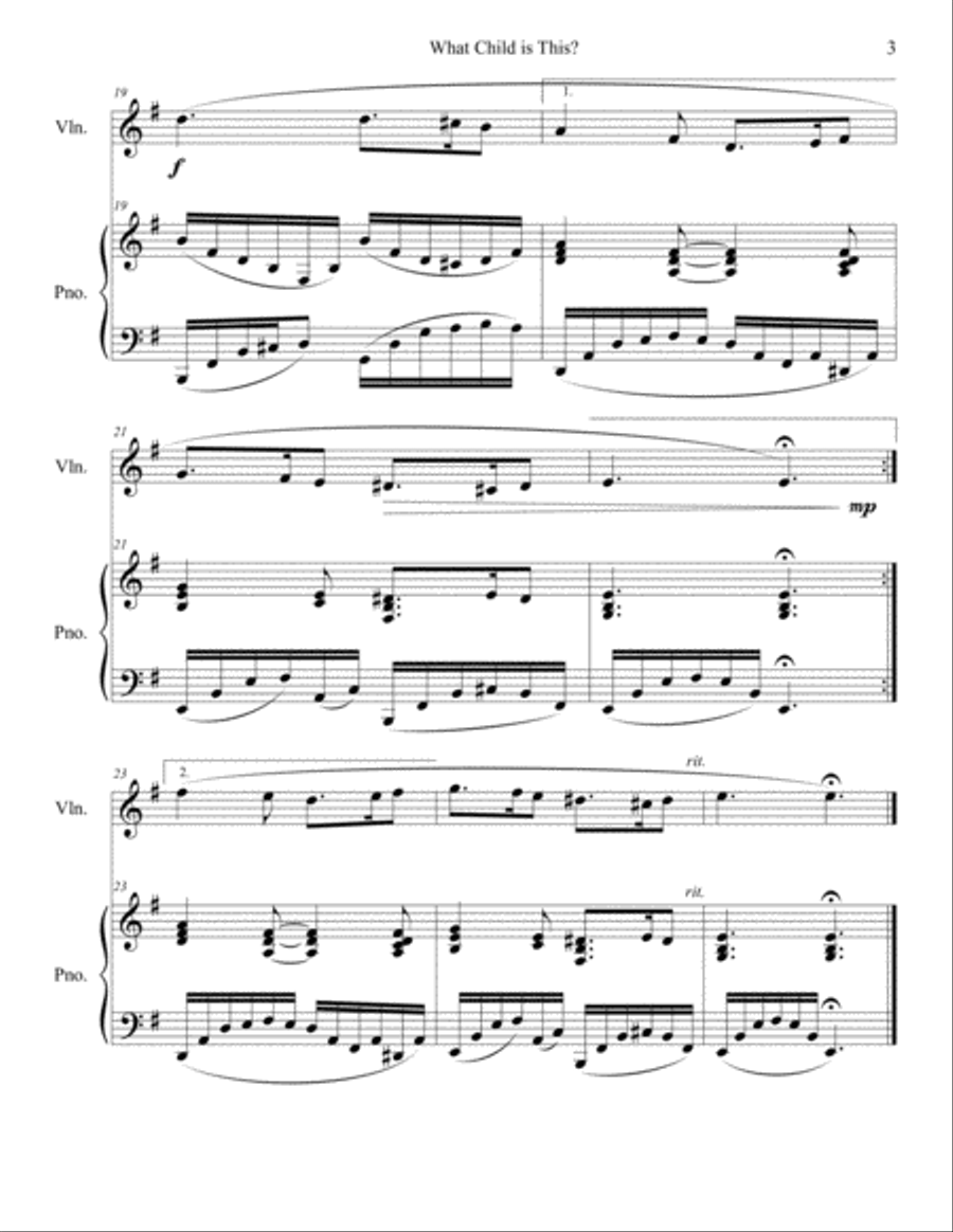 What Child Is This - Piano and Violin Violin Solo scores gallery preview page 3