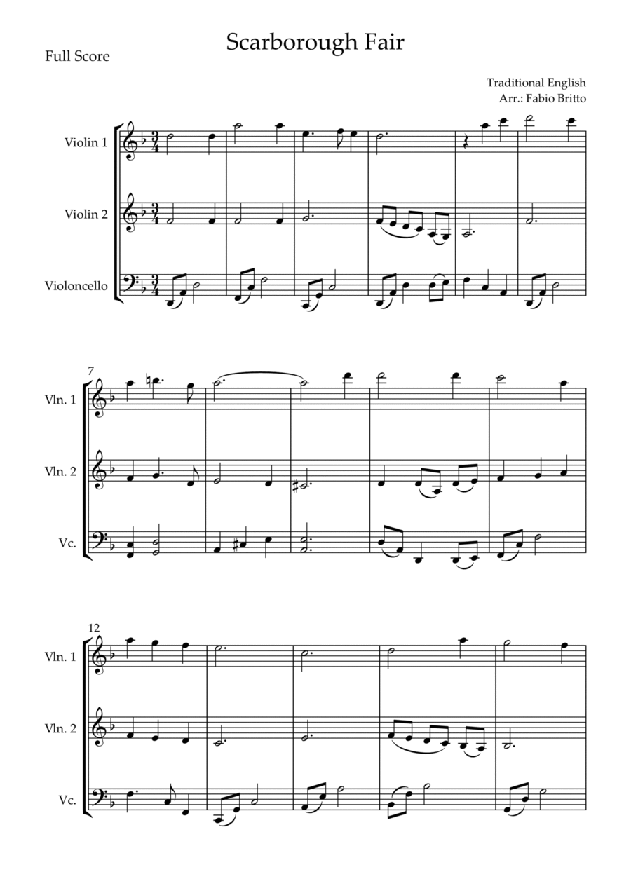 Scarborough Fair for String Trio Scarborough Fair for String Trio String Trio scores gallery preview page 1