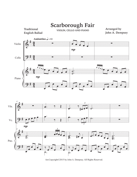 Scarborough Fair (Piano Trio): Violin, Cello and Piano image number null