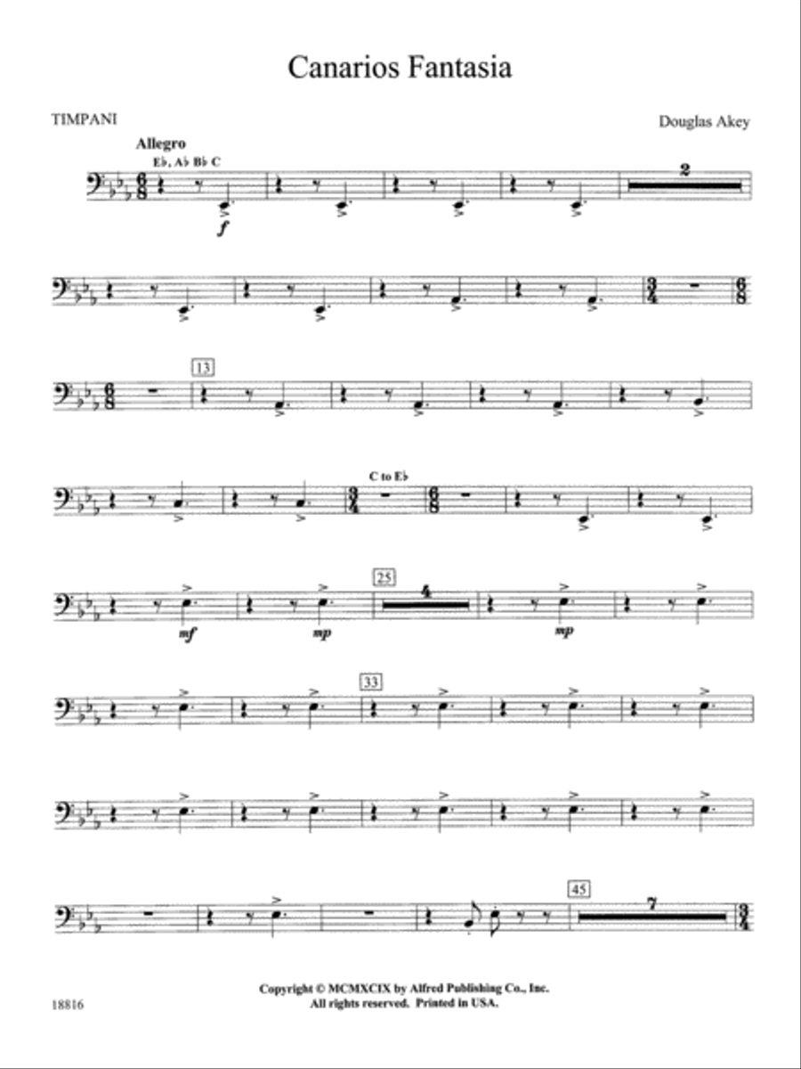Canarios Fantasia: Timpani Concert Band scores gallery preview page 1