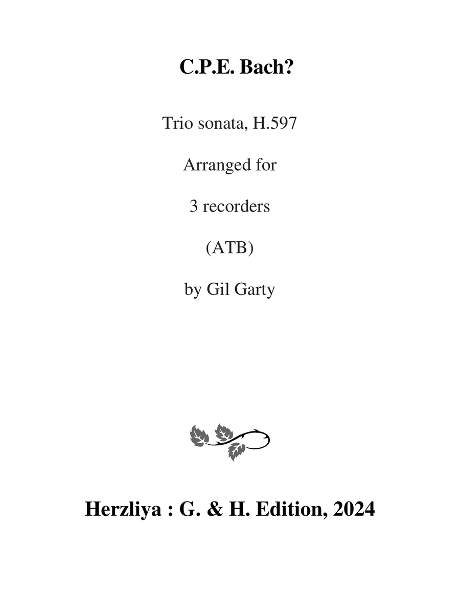 Book cover for Trio sonata H.597 (Arrangement for 3 recorders (ATB))