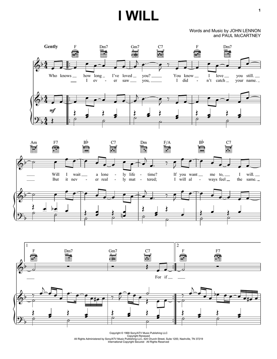 I Will Piano, Vocal, Guitar scores gallery preview page 1