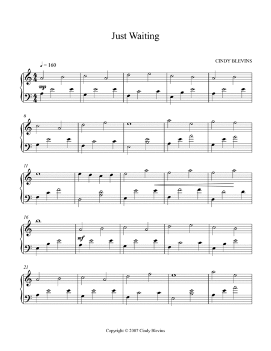 Just Waiting, original piano solo Piano Solo scores gallery preview page 2