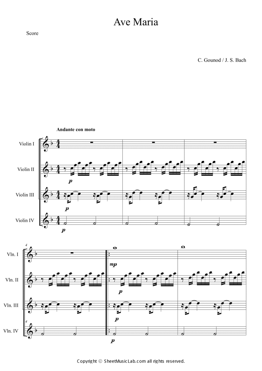 Ave Maria in F Violin scores gallery preview page 1