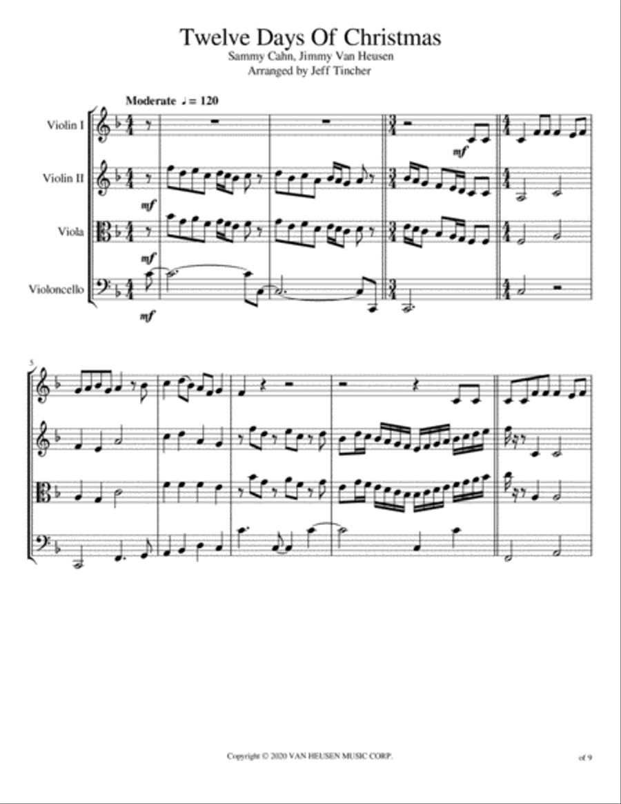 Twelve Days Of Christmas String Quartet scores gallery preview page 2