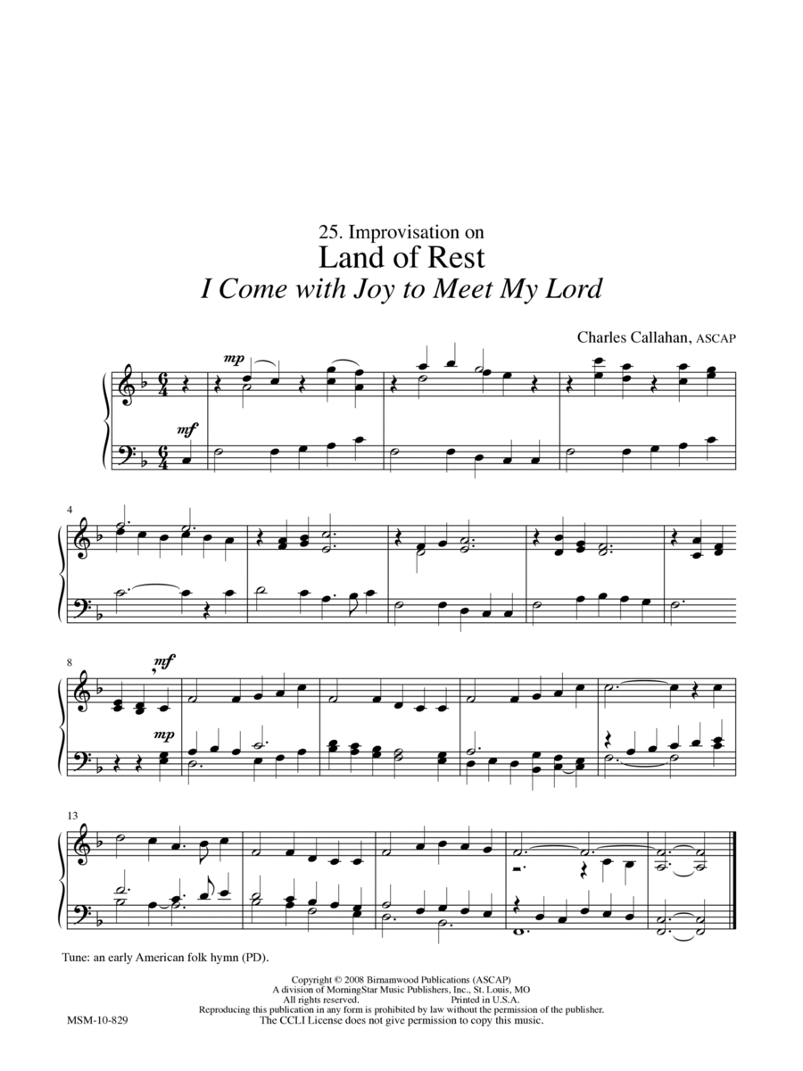Improvisation on Land of Rest (I Come with Joy to Meet My Lord) Organ scores gallery preview page 1