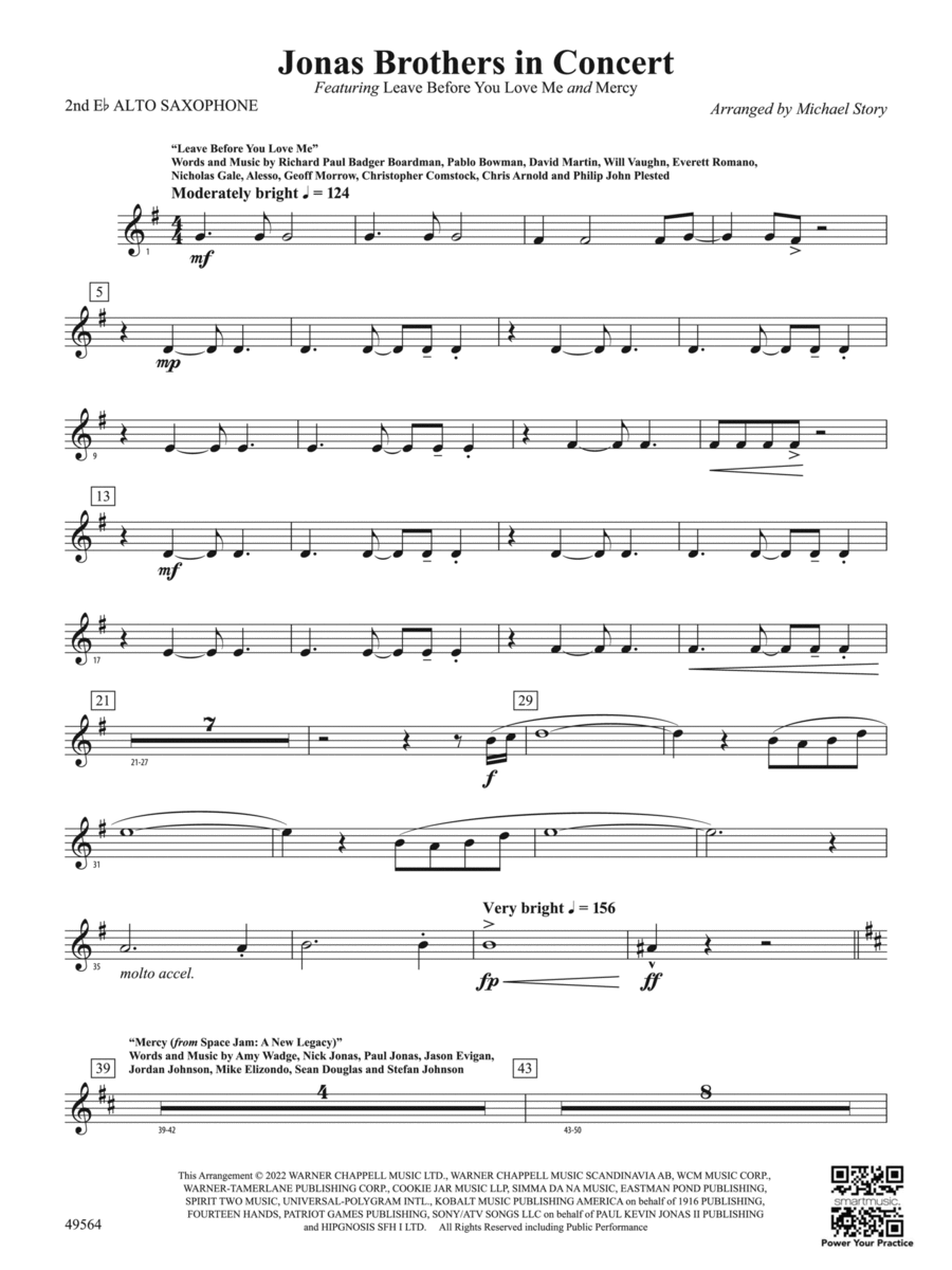 Jonas Brothers in Concert: 2nd E-flat Alto Saxophone Concert Band scores gallery preview page 1