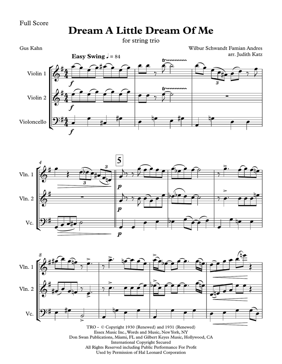 Dream A Little Dream Of Me String Trio scores gallery preview page 2