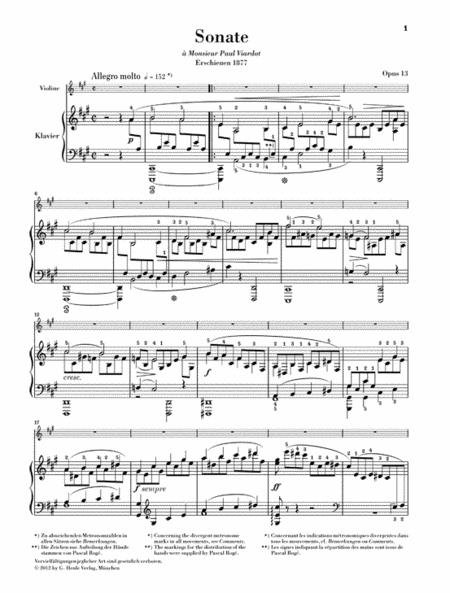 Sonata No. 1 in A Major, Op. 13 for Violin and Piano